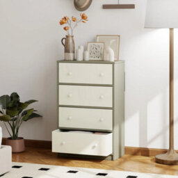 Chest Of Drawers 4 Drawer Dresser W/ 4 Fabric Drawers For Bedroom White And Grey - thumbnail 4