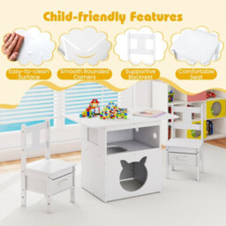 Gainoom Kids Table And Chairs Set 3 Pieces Wooden Children Furniture-White - thumbnail 9
