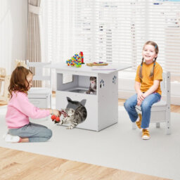 Gainoom Kids Table And Chairs Set 3 Pieces Wooden Children Furniture-White - thumbnail 4