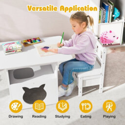 Gainoom Kids Table And Chairs Set 3 Pieces Wooden Children Furniture-White - thumbnail 6