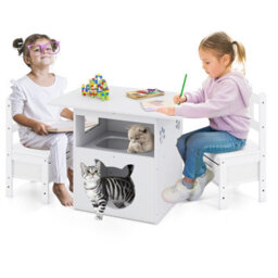 Gainoom Kids Table And Chairs Set 3 Pieces Wooden Children Furniture-White - thumbnail 2