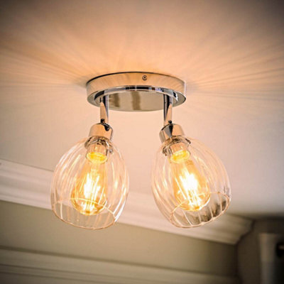 Valuelights Cheltenham 2 Way Chrome Adjustable Ceiling Spotlight With Ribbed Shades And Bulbs - image 1