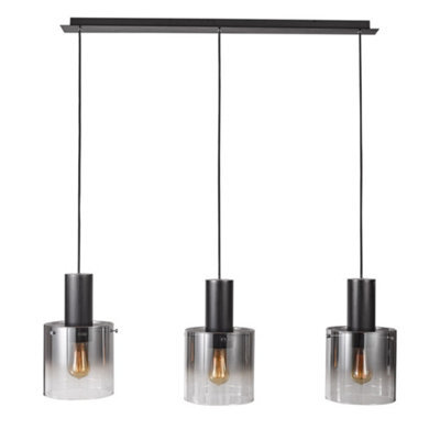 Luminosa Lighting Luminosa Modern Hanging Pendant Black, Smoky 3 Light  With Glass Shade, E27