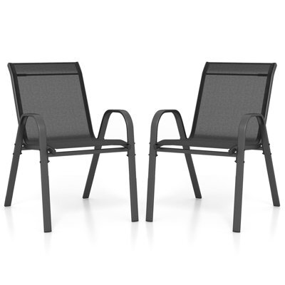 Costway Set Of 2 Patio Chairs Stackable Metal Breathable Fabric Dining Chair - image 1