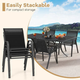 Costway Set Of 2 Patio Chairs Stackable Metal Breathable Fabric Dining Chair - thumbnail 9