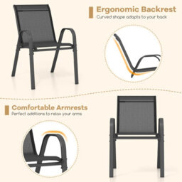 Costway Set Of 2 Patio Chairs Stackable Metal Breathable Fabric Dining Chair - thumbnail 8