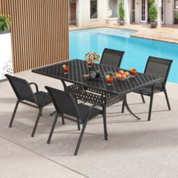 Costway Set Of 2 Patio Chairs Stackable Metal Breathable Fabric Dining Chair - thumbnail 5