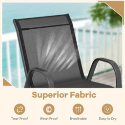 Costway Set Of 2 Patio Chairs Stackable Metal Breathable Fabric Dining Chair - thumbnail 6