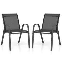 Costway Set Of 2 Patio Chairs Stackable Metal Breathable Fabric Dining Chair - thumbnail 1