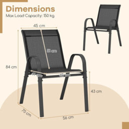 Costway Set Of 2 Patio Chairs Stackable Metal Breathable Fabric Dining Chair - thumbnail 2