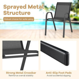 Costway Set Of 2 Patio Chairs Stackable Metal Breathable Fabric Dining Chair - thumbnail 7