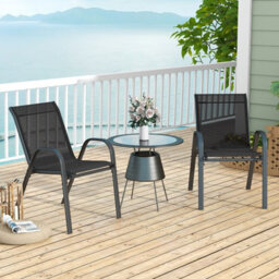 Costway Set Of 2 Patio Chairs Stackable Metal Breathable Fabric Dining Chair - thumbnail 3