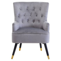 Orsina Grey Velvet Tufted Chair, High Quality Velvet Dining Chair, Highback Grey Accent Armchair - thumbnail 1