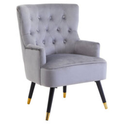 Orsina Grey Velvet Tufted Chair, High Quality Velvet Dining Chair, Highback Grey Accent Armchair - thumbnail 2