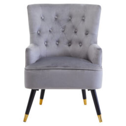Orsina Grey Velvet Tufted Chair, High Quality Velvet Dining Chair, Highback Grey Accent Armchair - thumbnail 9