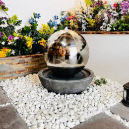 Outdoor Living UK Large Stainless Sphere Resin Base Mains Power Water Feature - thumbnail 3