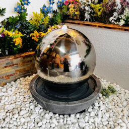 Outdoor Living UK Large Stainless Sphere Resin Base Mains Power Water Feature - thumbnail 7