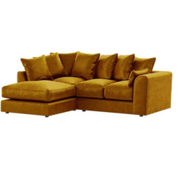 Furnishings For Less UK Brooklyn Plush Velvet 3 To 4 Seater L Shaped Corner Fibre Sofa Gold Left Hand Facing - thumbnail 1