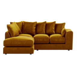 Furnishings For Less UK Brooklyn Plush Velvet 3 To 4 Seater L Shaped Corner Fibre Sofa Gold Left Hand Facing - thumbnail 2