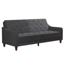 Novogratz Vintage Tufted Sofa Bed In Velvet Grey - thumbnail 2