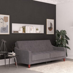 Novogratz Vintage Tufted Sofa Bed In Velvet Grey - thumbnail 6