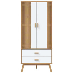 Berkfield Wardrobe Olden White And Brown 76.5X53X172 Cm Solid Wood Pine - thumbnail 7