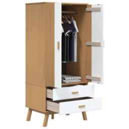 Berkfield Wardrobe Olden White And Brown 76.5X53X172 Cm Solid Wood Pine - thumbnail 5
