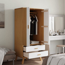 Berkfield Wardrobe Olden White And Brown 76.5X53X172 Cm Solid Wood Pine - thumbnail 4