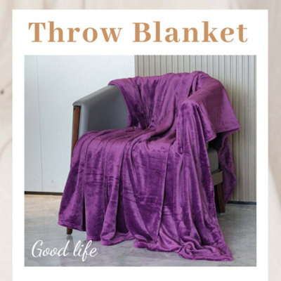 Alivio Medium Faux Fur Mink Throw Luxury Super Soft Plain Bed Sofa Settee Throw Blanket - Aubergine - image 1