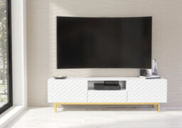 Creative Furniture Diamond Luxe Tv Unit 180Cm - White Media Cabinet With Push To Open Doors And Gold Legs - thumbnail 5