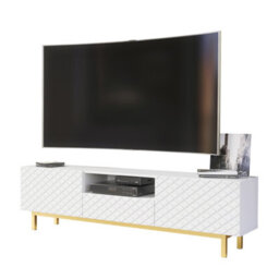 Creative Furniture Diamond Luxe Tv Unit 180Cm - White Media Cabinet With Push To Open Doors And Gold Legs - thumbnail 4