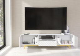 Creative Furniture Diamond Luxe Tv Unit 180Cm - White Media Cabinet With Push To Open Doors And Gold Legs - thumbnail 7