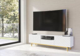 Creative Furniture Diamond Luxe Tv Unit 180Cm - White Media Cabinet With Push To Open Doors And Gold Legs - thumbnail 6