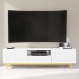 Creative Furniture Diamond Luxe Tv Unit 180Cm - White Media Cabinet With Push To Open Doors And Gold Legs - thumbnail 1