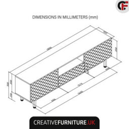 Creative Furniture Diamond Luxe Tv Unit 180Cm - White Media Cabinet With Push To Open Doors And Gold Legs - thumbnail 3