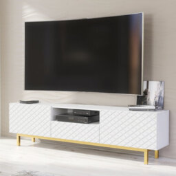 Creative Furniture Diamond Luxe Tv Unit 180Cm - White Media Cabinet With Push To Open Doors And Gold Legs - thumbnail 2