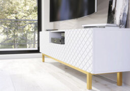 Creative Furniture Diamond Luxe Tv Unit 180Cm - White Media Cabinet With Push To Open Doors And Gold Legs - thumbnail 8
