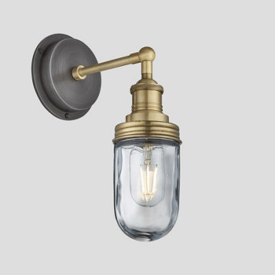 Industville Brooklyn Outdoor & Bathroom Wall Light, Brass Holder, Brass Ring - image 1