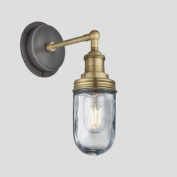Industville Brooklyn Outdoor & Bathroom Wall Light, Brass Holder, Brass Ring