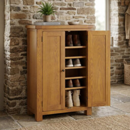 The Furniture Market Rustic Oak Shoe Storage Cupboard - thumbnail 1