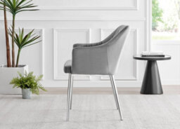 Furniturebox Set Of 2 Dining Chairs - Calla Premium Dining Chairs - Grey Velvet Chrome Leg Dining Chairs - Kitchen Dining Room Chairs - thumbnail 5