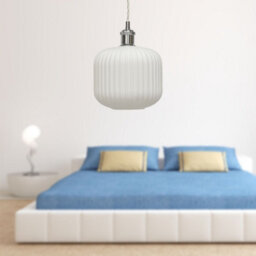 First Choice Lighting Set Of 2 Bento - White Ribbed Glass Chrome Retro Pendant Fittings - thumbnail 4