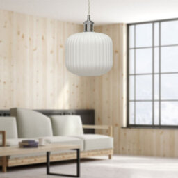 First Choice Lighting Set Of 2 Bento - White Ribbed Glass Chrome Retro Pendant Fittings - thumbnail 5