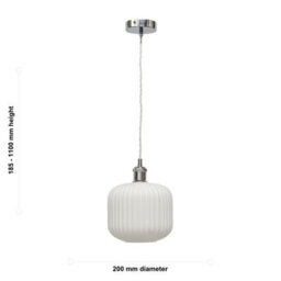 First Choice Lighting Set Of 2 Bento - White Ribbed Glass Chrome Retro Pendant Fittings - thumbnail 6
