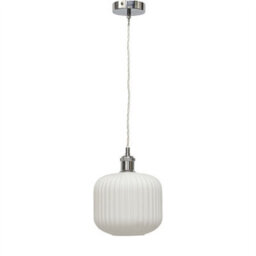 First Choice Lighting Set Of 2 Bento - White Ribbed Glass Chrome Retro Pendant Fittings - thumbnail 2