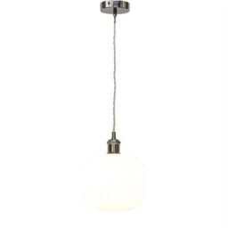 First Choice Lighting Set Of 2 Bento - White Ribbed Glass Chrome Retro Pendant Fittings - thumbnail 3
