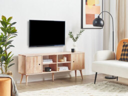 Beliani Tv Stand Chandler Wood Light Brown - thumbnail 2