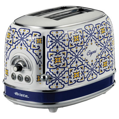 Ariete 551/2 Capri 2 Slice Toaster, Vintage Italian Tile Design, Defrost & 6 Toasting Functions - image 1
