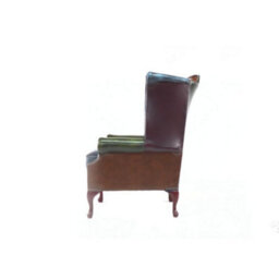 Chesterfield Patchwork High Back Wing Chair Antique Real Leather In Queen Anne Style - thumbnail 6