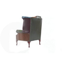 Chesterfield Patchwork High Back Wing Chair Antique Real Leather In Queen Anne Style - thumbnail 7